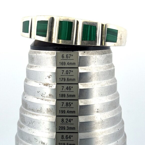 Estate Sterling Silver 925 Malachite Inlay Bangle Bracelet Hinged 6” 46.6g Mexic - Picture 6 of 8